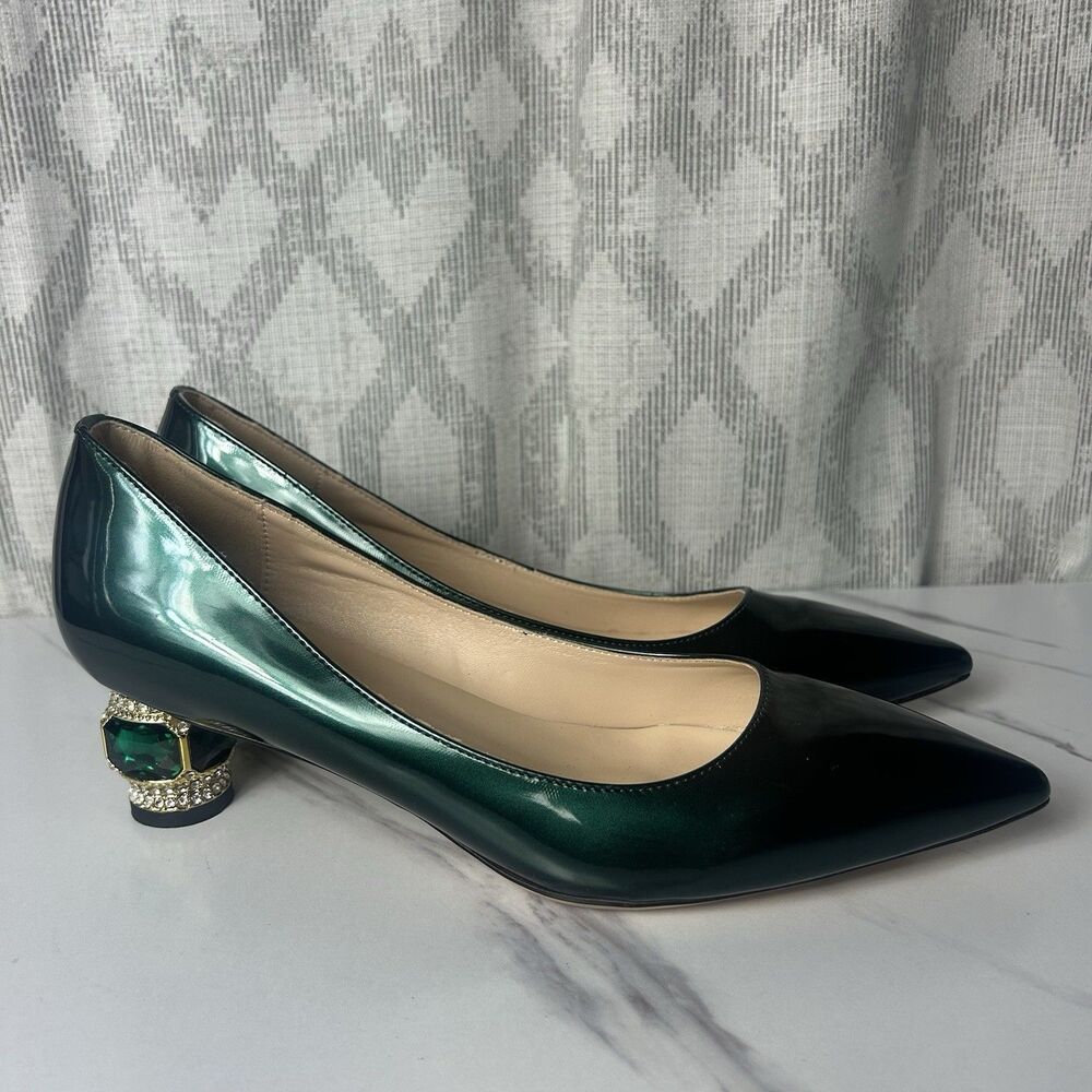 F5J Women’s Green Patent Leather Pumps Heels Jeweled Size 11 MSRP-$120